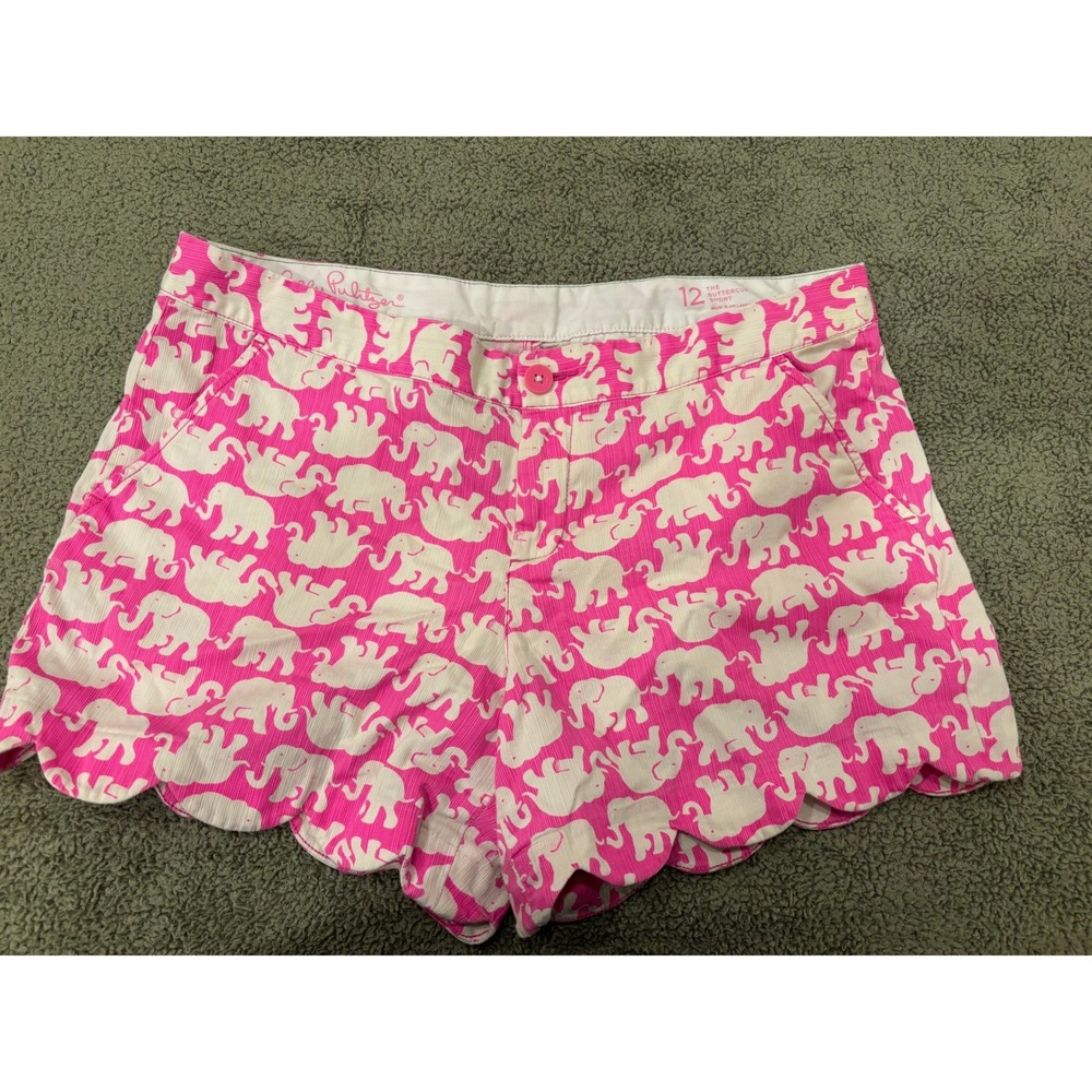 NWOT Lilly Pulitzer Buttercup Scallop Hem Shorts "Tusk In Sun" Elephant Size 12